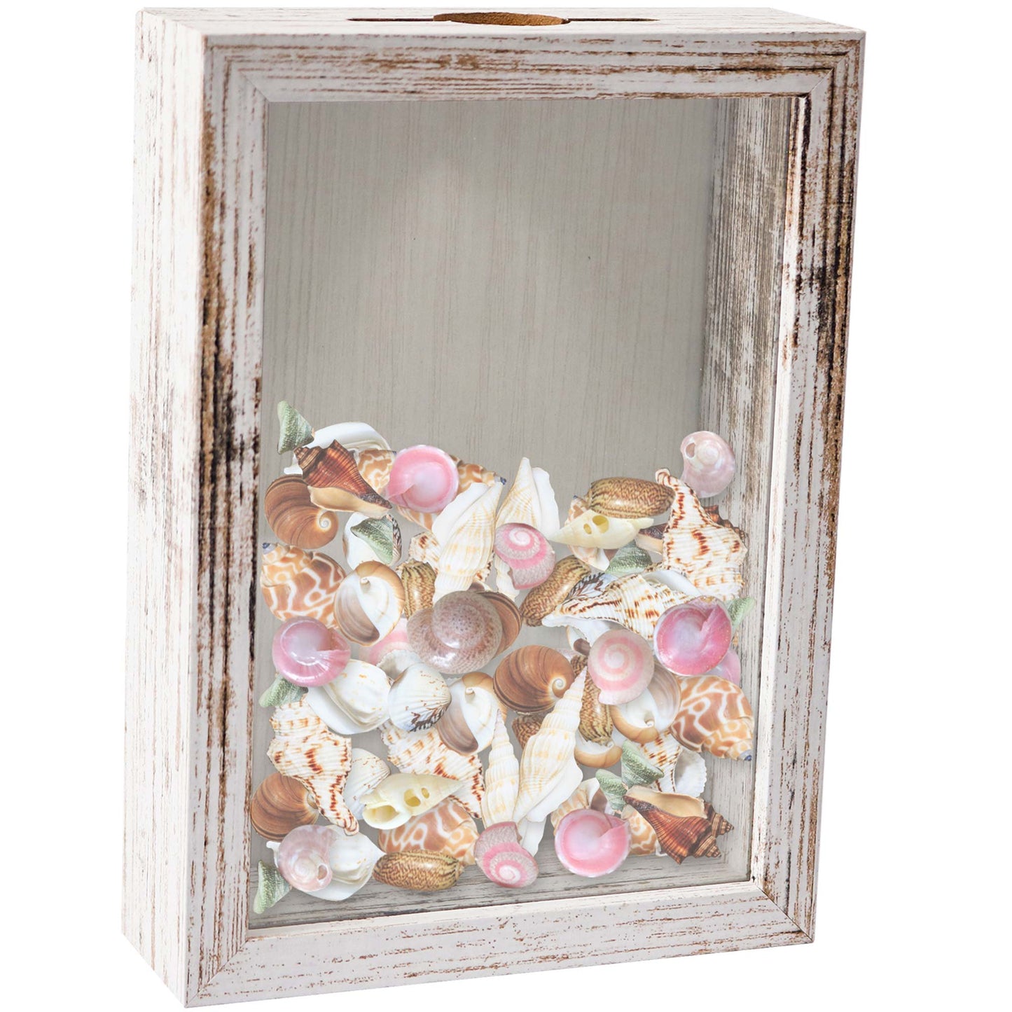 Shadow Box Frame White Wood Collection Case With Slot on top - 4 Sizes Available