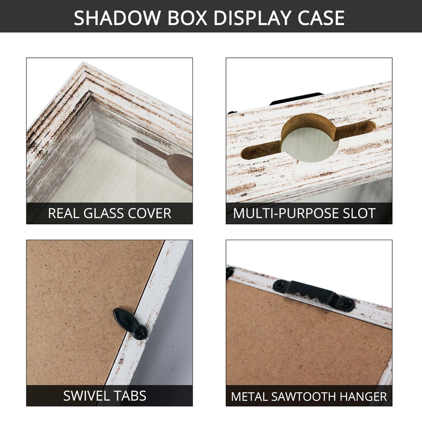 Shadow Box Frame White Wood Collection Case With Slot on top - 4 Sizes Available