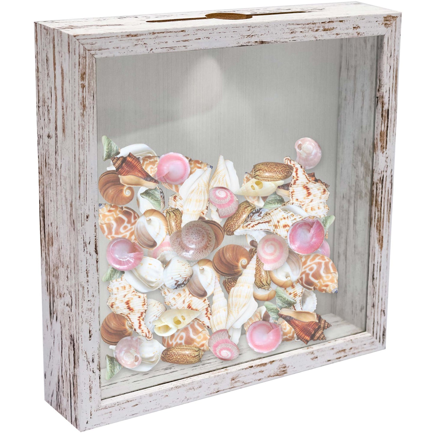 Shadow Box Frame White Wood Collection Case With Slot on top - 4 Sizes Available