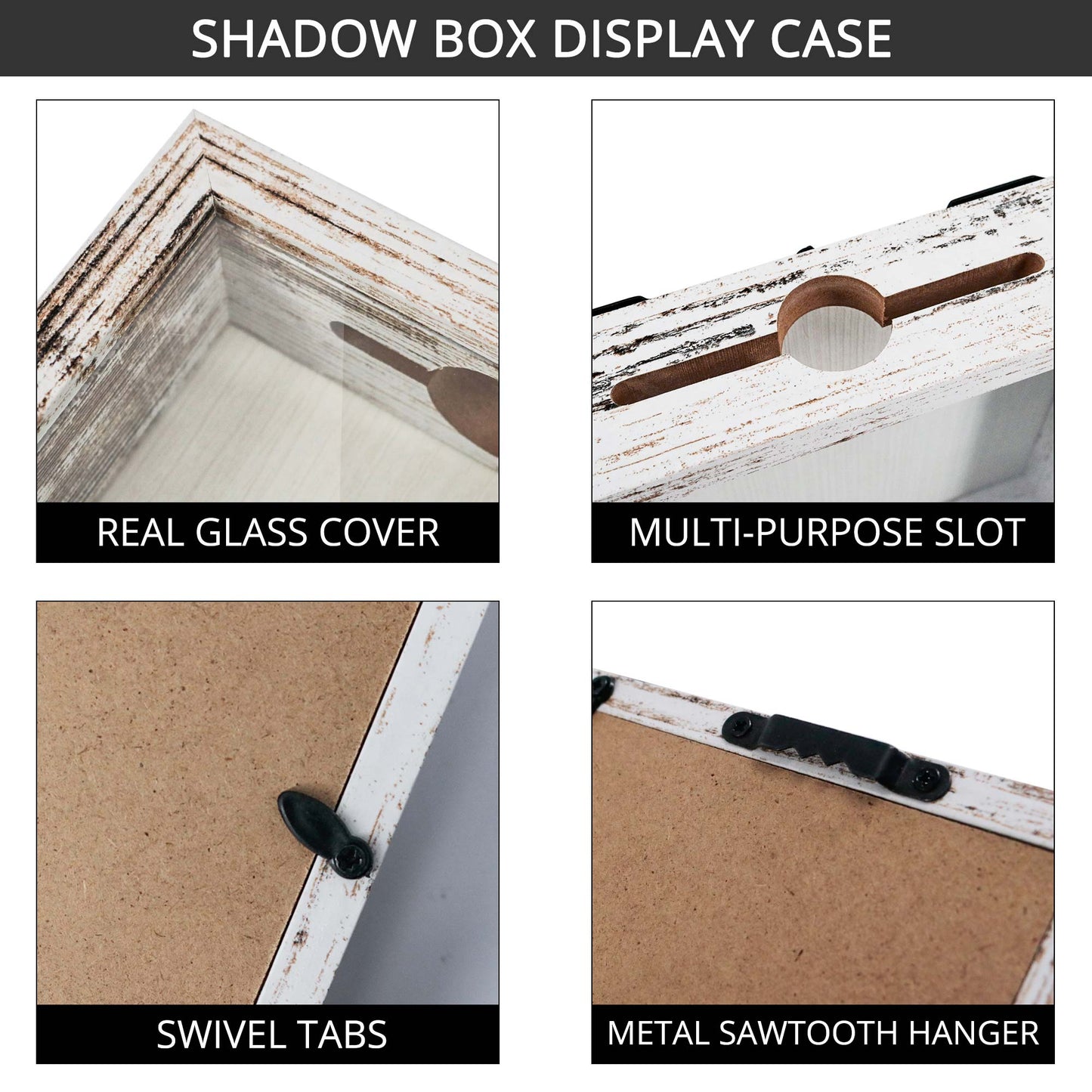 Shadow Box Frame White Wood Collection Case With Slot on top - 4 Sizes Available