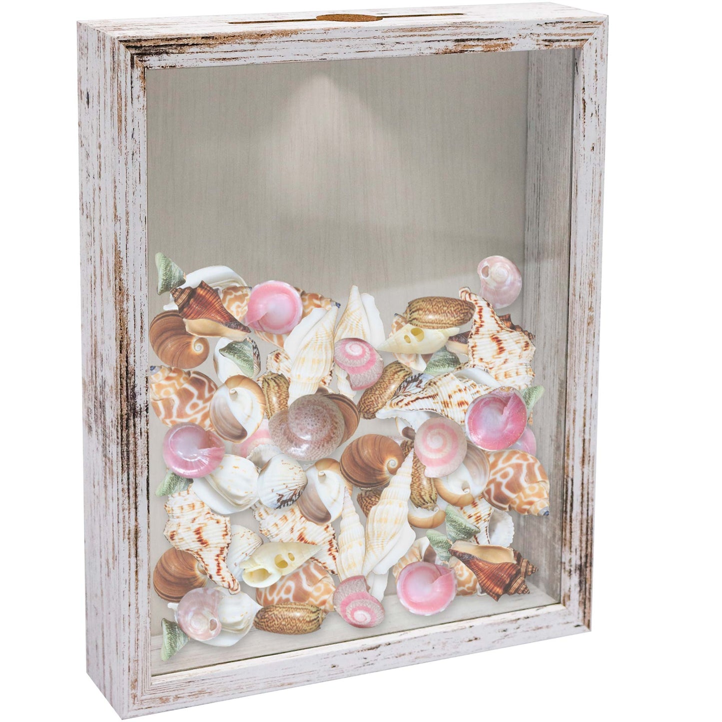 Shadow Box Frame White Wood Collection Case With Slot on top - 4 Sizes Available