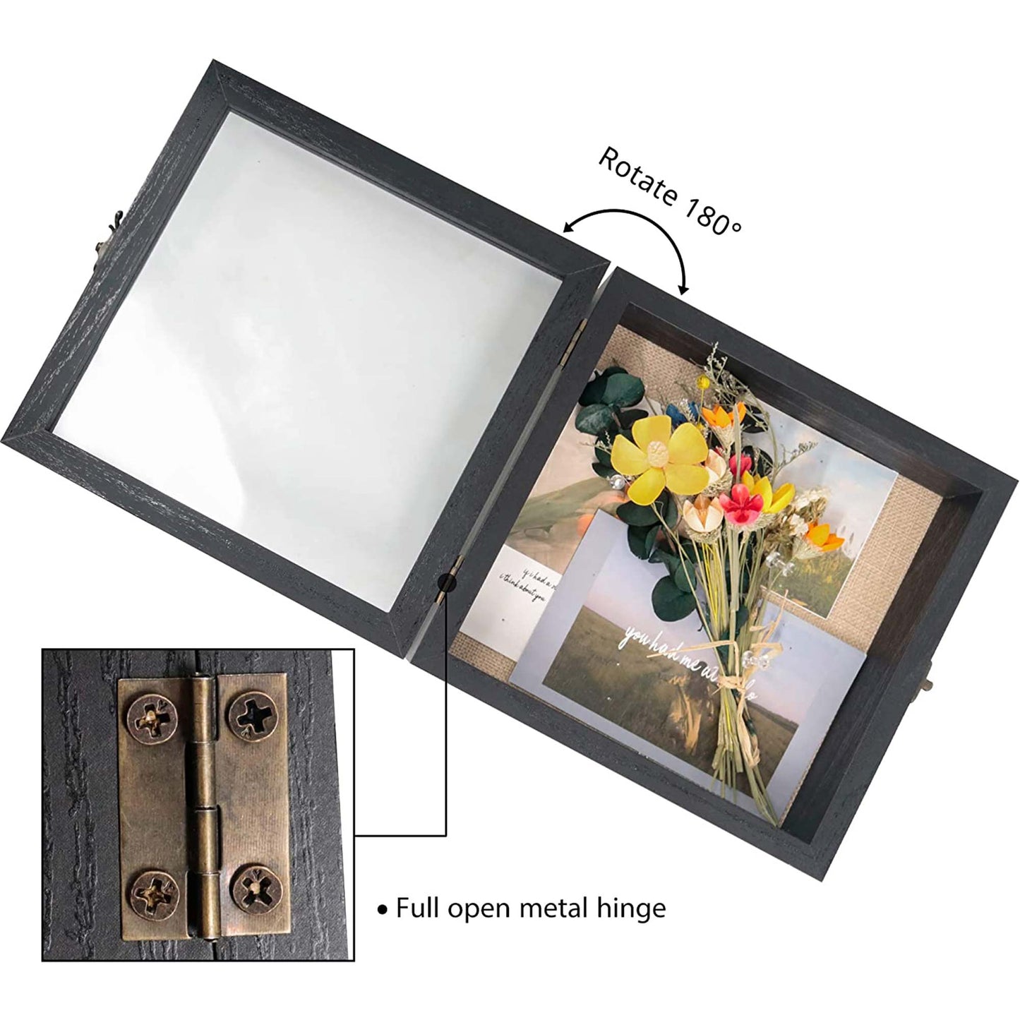 Rustic Black Real Glass Shadow Box Frame Window Door With Hinge in 4 Sizes