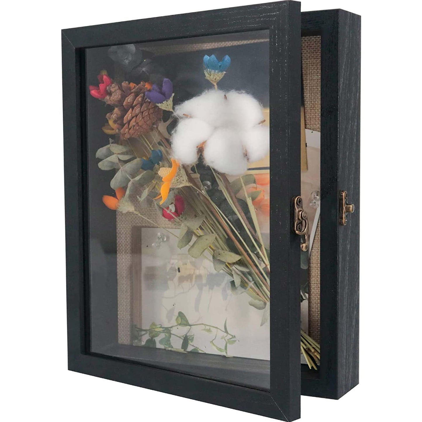 Rustic Black Real Glass Shadow Box Frame Window Door With Hinge in 4 Sizes