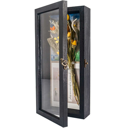 Rustic Black Real Glass Shadow Box Frame Window Door With Hinge in 4 Sizes