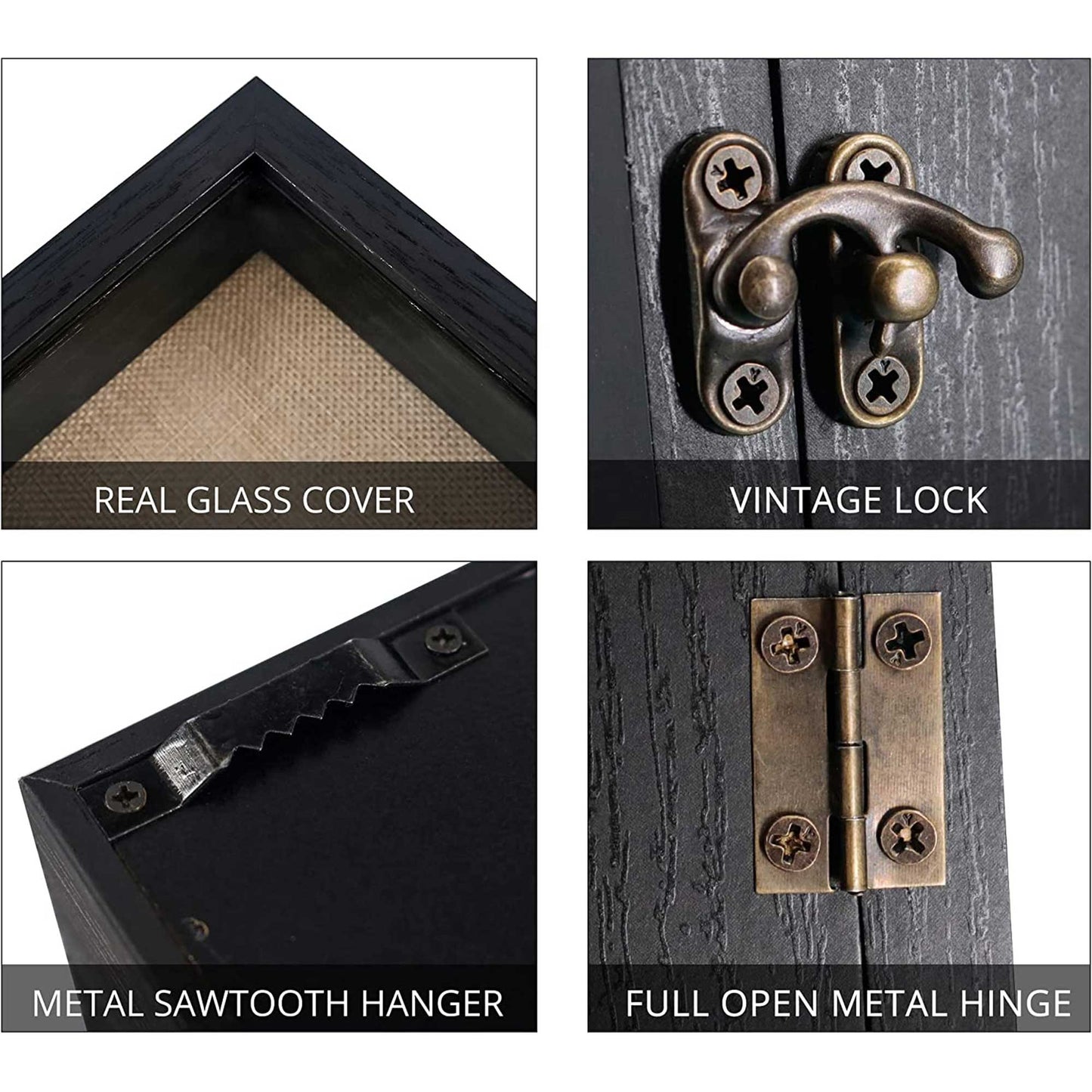 Rustic Black Real Glass Shadow Box Frame Window Door With Hinge in 4 Sizes