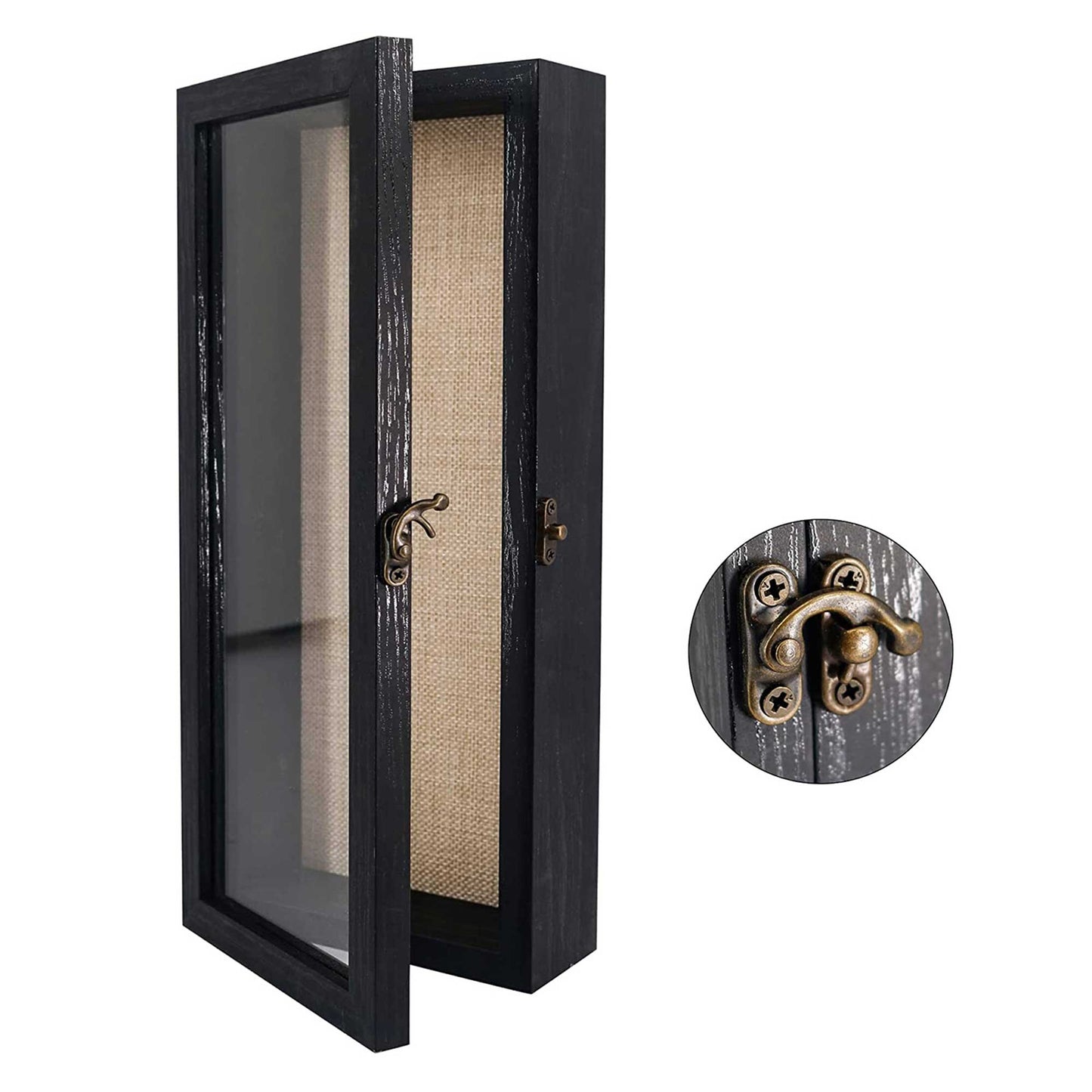 Rustic Black Real Glass Shadow Box Frame Window Door With Hinge in 4 Sizes