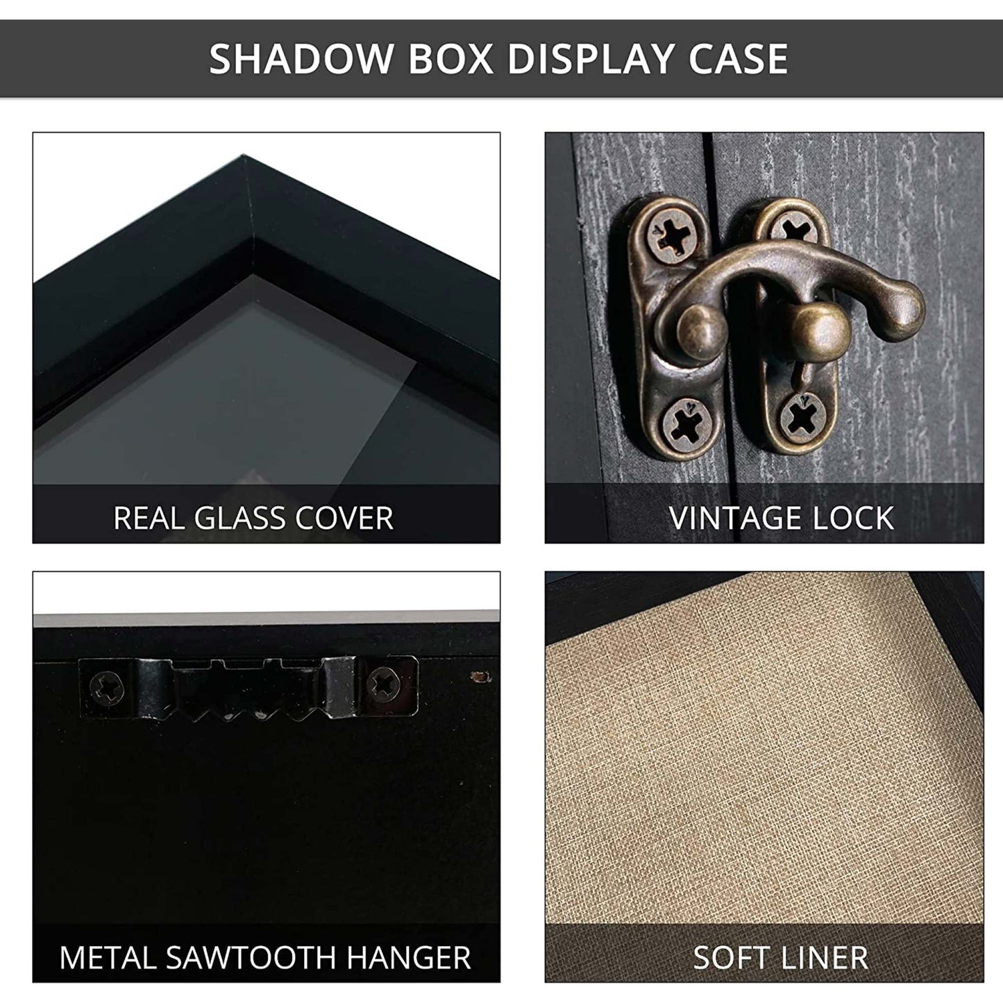 Rustic Black Real Glass Shadow Box Frame Window Door With Hinge in 4 Sizes