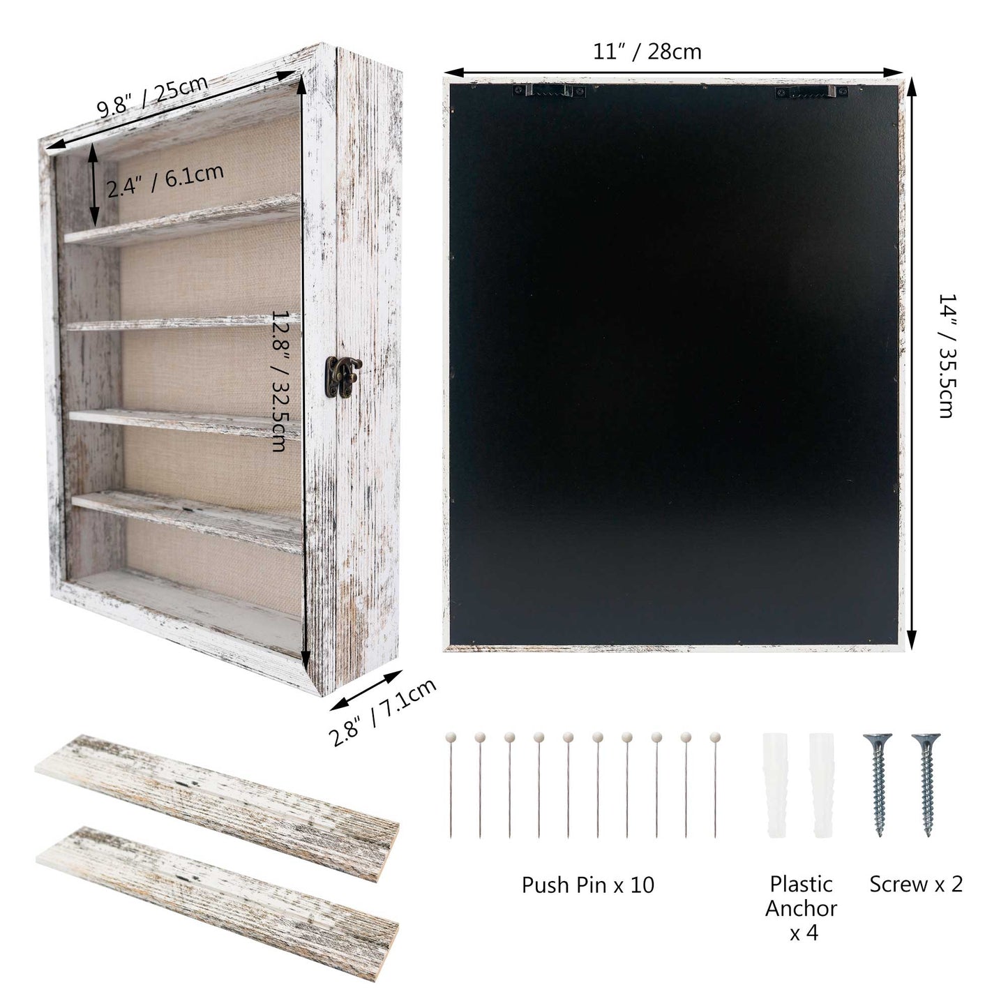 Rustic White Real Glass Shadow Box Frame Window Door with Removable Shelves in 2 Sizes