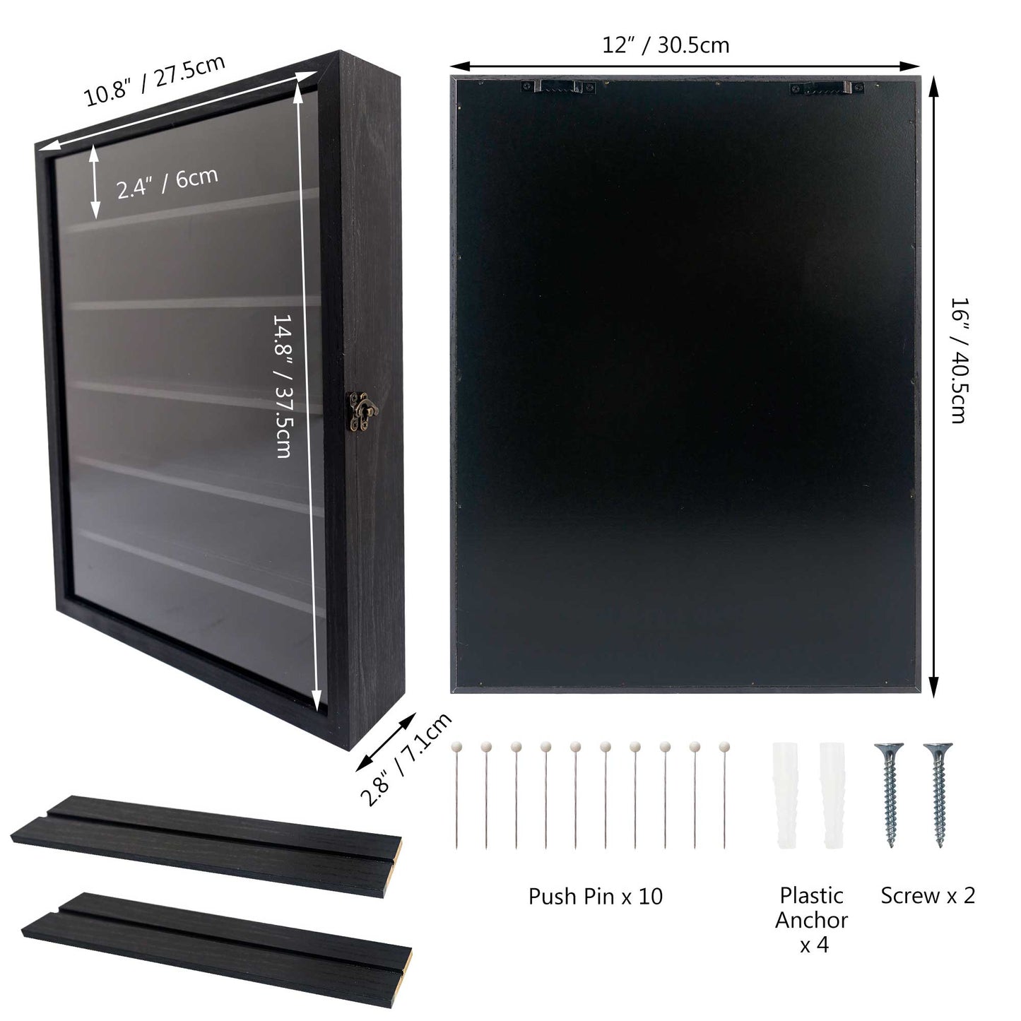 Rustic Black Real Glass Shadow Box Frame Window Door with Removable Shelves in 2 Sizes