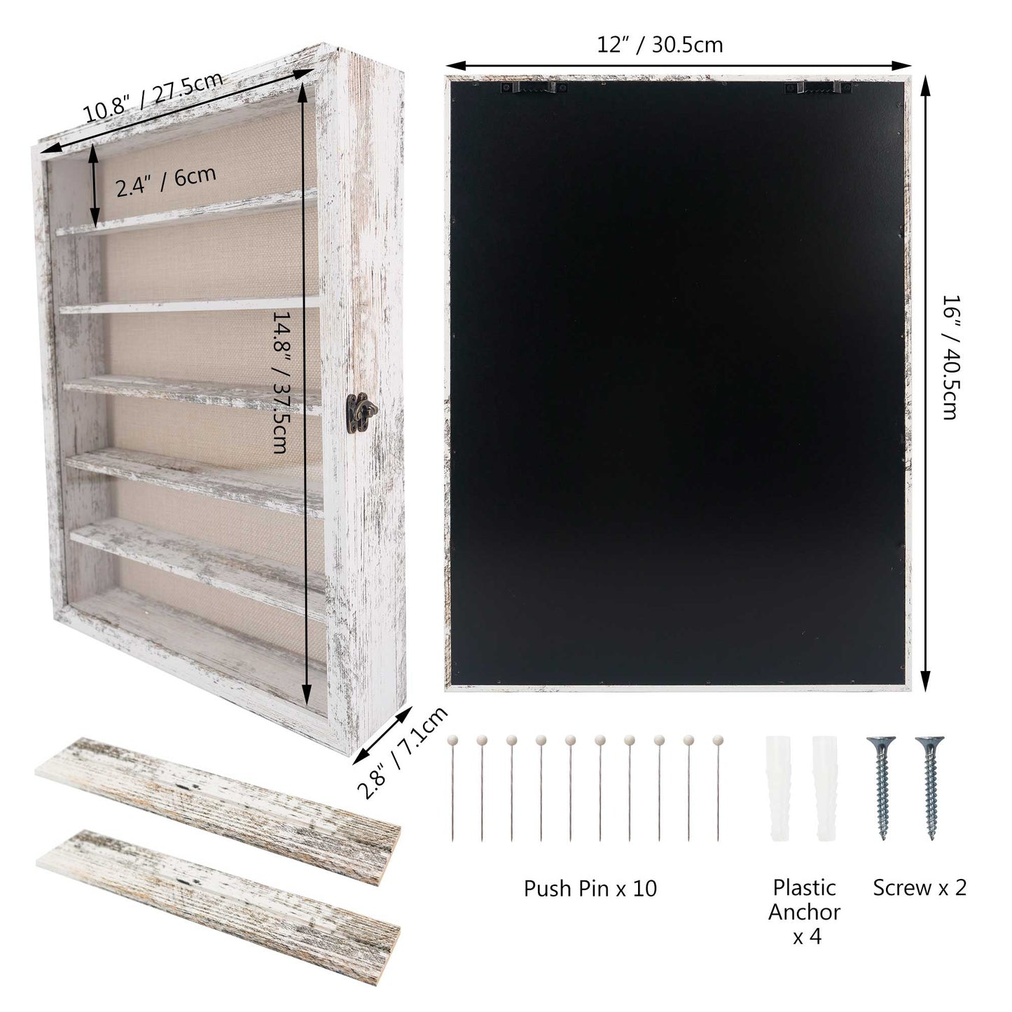 Rustic White Real Glass Shadow Box Frame Window Door with Removable Shelves in 2 Sizes